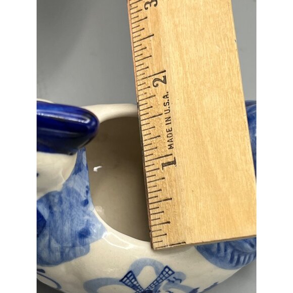 Blue & White Ceramic Dutch Hen Planter 5" Figurine Windmill Design Delft - Picture 13 of 13